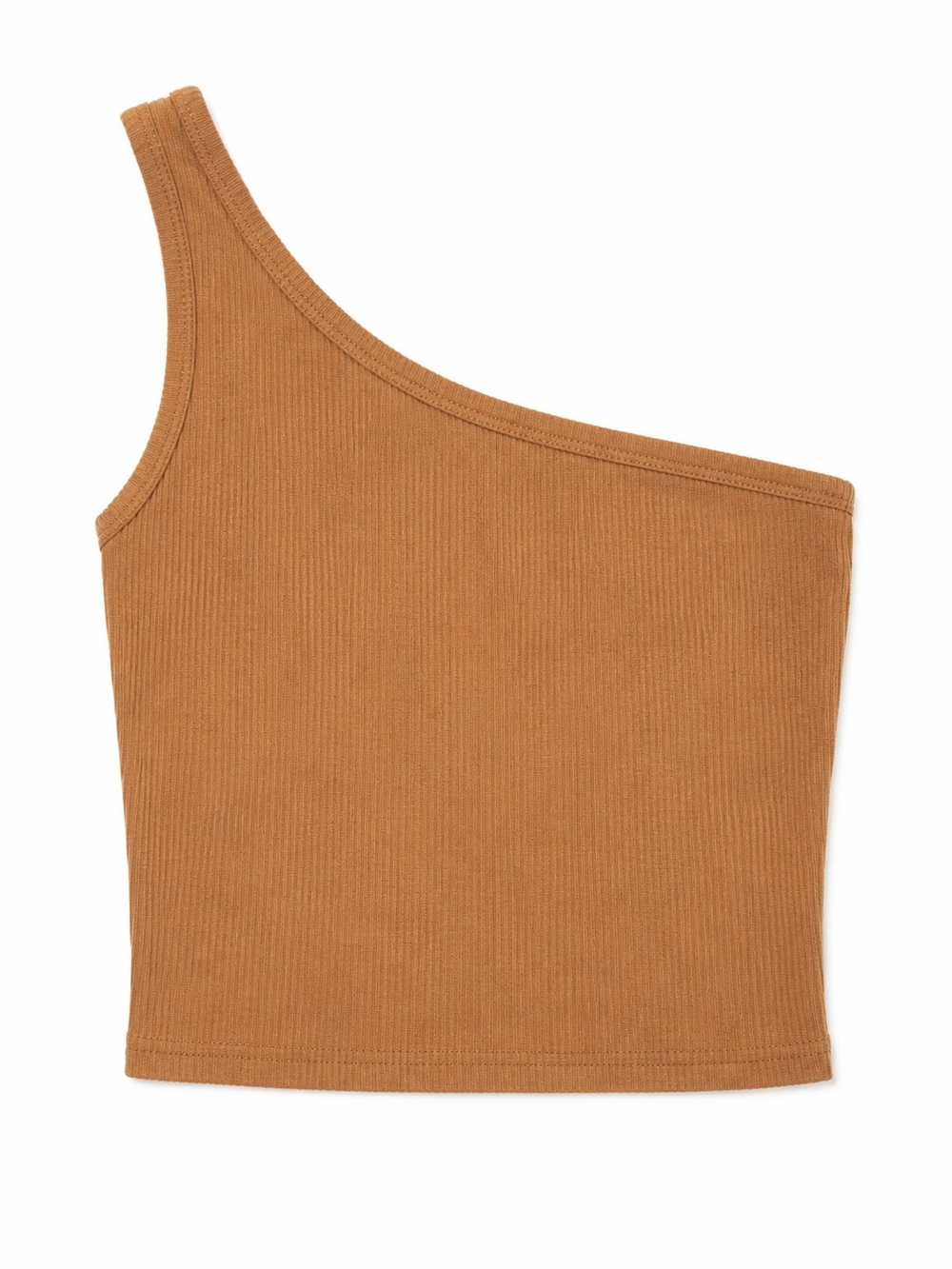 One-Shoulder Ribbed Tank Top Rust Orange Size Small